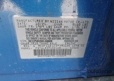 2021 Nissan Kicks S Xtronic Cvt from USA, damaged, VIN 3N1CP5BV9ML550839